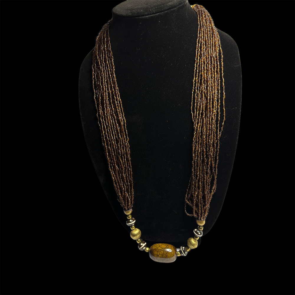 Really Pretty, Well Made Glass and Brass Vintage Necklace.